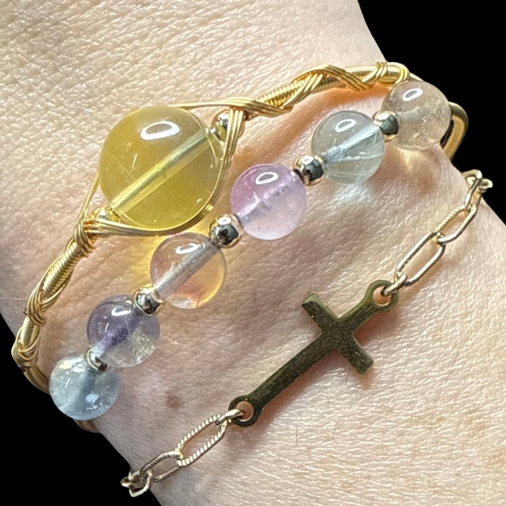 Fluorite Gold Wire Bracelet Bangle Jewelry Fashion Accessories Wedding New
